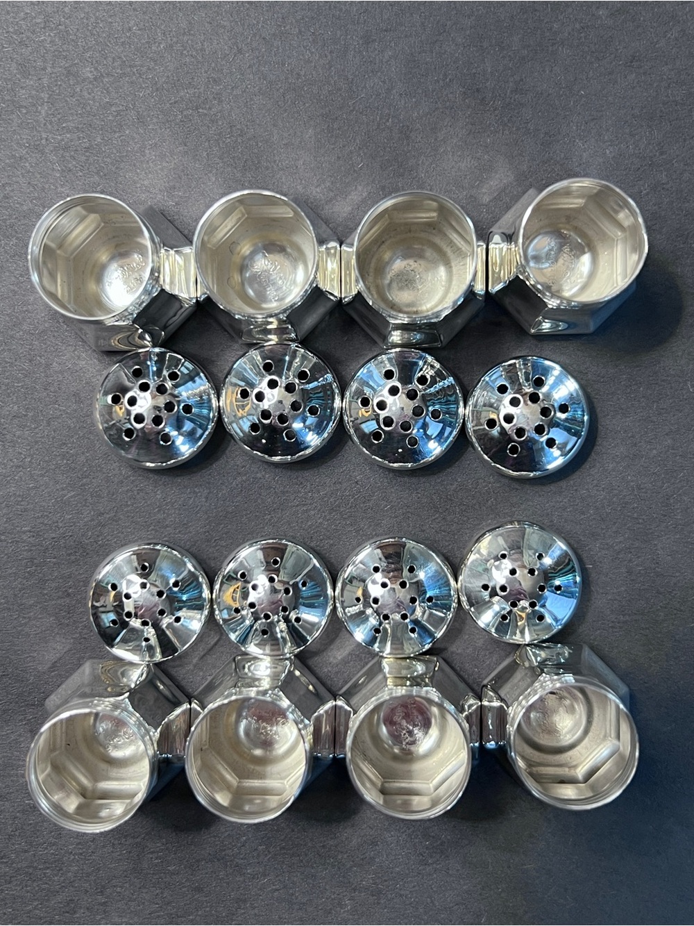 Cartier Set of 8 Vintage Sterling Silver Salt and Pepper Shakers